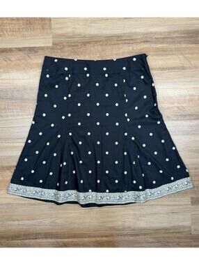 Vintage Y2K GAP sz 16 A-line Midi Skirt Black Floral Cotton Boho Office Summer